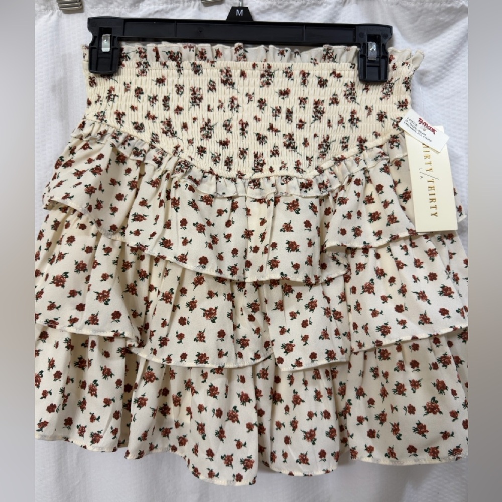 Thirty Thirty LA Smocked Ruffle Floral Coquette-Style Mini Skirt Sz XS NWT